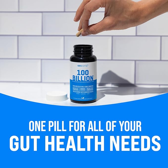 GOBIOTIX 100 Billion - Digestive Enzymes Supplement - Probiotics Multivitamin - Prebiotic Fiber Blend - 100 Billion CFU - Organic Fruit and Greens Blend - Vegan, Non GMO - 30 Capsules