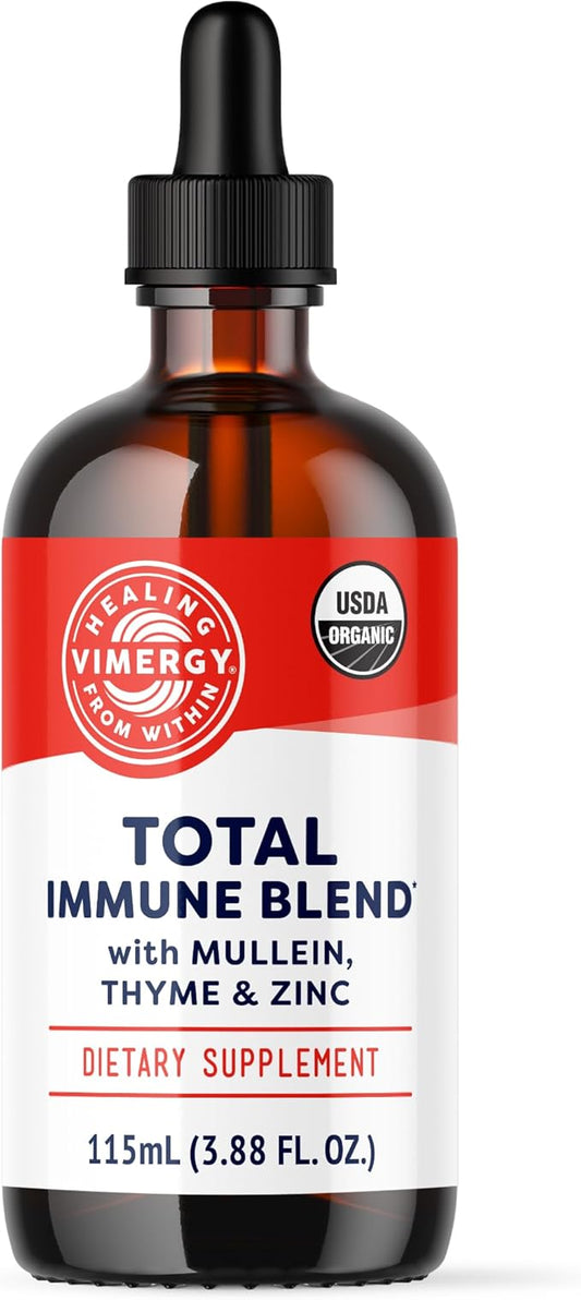 Vimergy Total Immune Blend* Liquid Supplement, 57 Servings Fast-Absorbing Immune Support β All-Season, Zinc, Thyme and Mullein Drops Non-GMO, Vegan, USDA Organic, Immunity Support for Adults (115 mL)