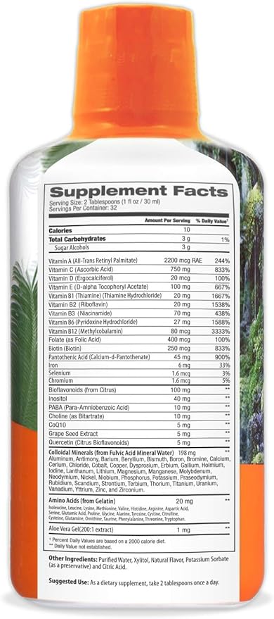 Tropical Oasis Mega Plus - Liquid Multivitamin and Mineral Supplement – Includes 85 Vitamins & Minerals, 20 Amino Acids + CoQ10, Grape Seed Extract & Organic Aloe Vera - 32oz, 32 Servings, 33460