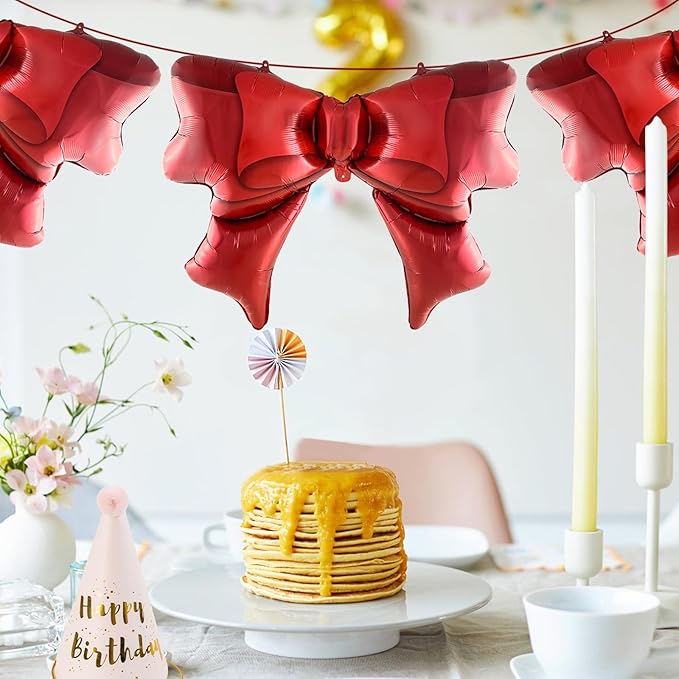 FBQ 3 Pcs Red Bow Balloons Bow Theme Girl Birthday Baby Shower Jumbo Foil Balloon Party Decorations Supplies