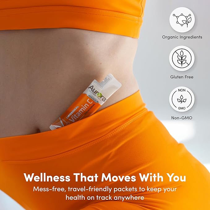 Aurora Nutrascience Mega-Pack Liposomal Vitamin C, Immune Support, 3,000 mg Per Serving, Vegan, Gluten Free, Non-GMO, 10 Single Serve Packets, Orange