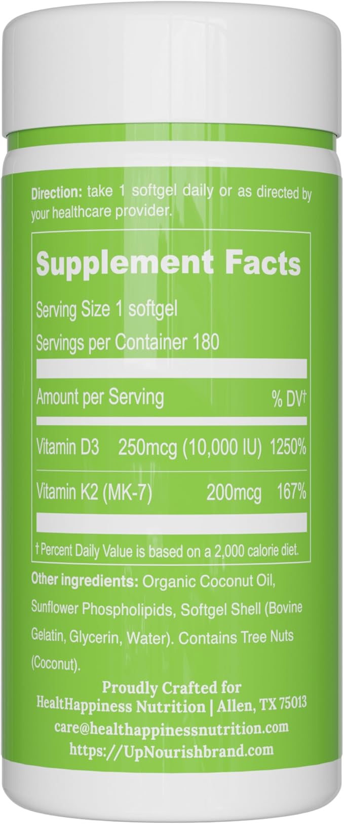 UpNourish Liposomal D3 K2 Vitamin 10000 IU D3 and K2 MK-7 200 mcg - 180 Vitamin D3 k2 (Vitamina D3 con K2) Mini Softgels - Easy to Swallow K2 D3 Vitamin