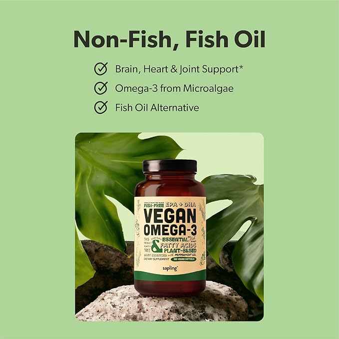 Vegan Omega 3 Supplement - Plant Based DHA & EPA Fatty Acids - Carrageenan Free, Alternative to Fish Oil, Supports Heart, Brain, Joint Health - Sustainably Sourced Algae, Fish Oil Free - 180 Softgels