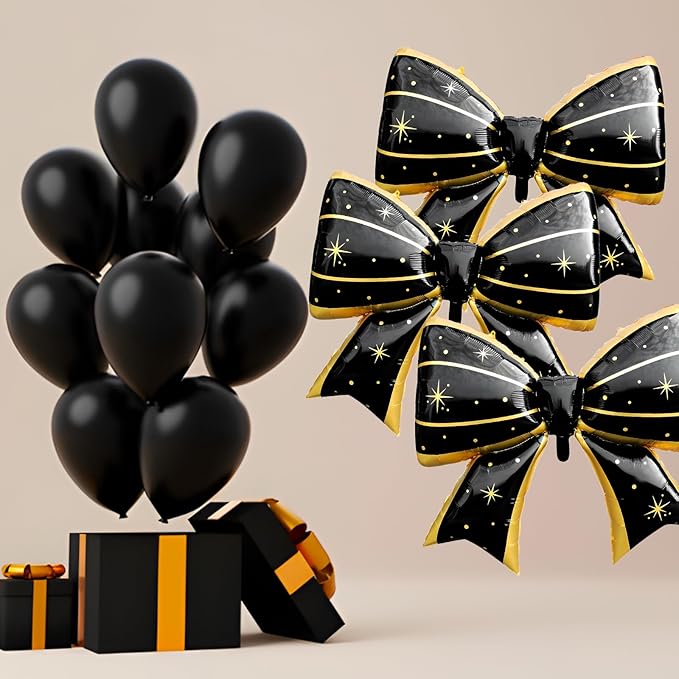 FBQ 3 Pcs Black Bow Balloon Birthday Theme Butterfly Theme Baby Shower Girls Boy Party Kids Party Decoration Supplies