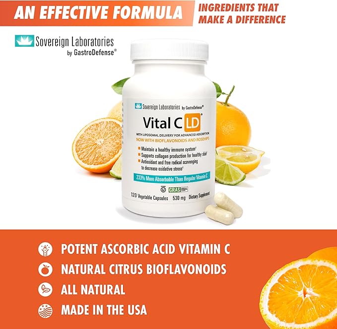 Vital C-LD - Enhanced Liposomal Vitamin C - 530mg Capsules - 120 Count