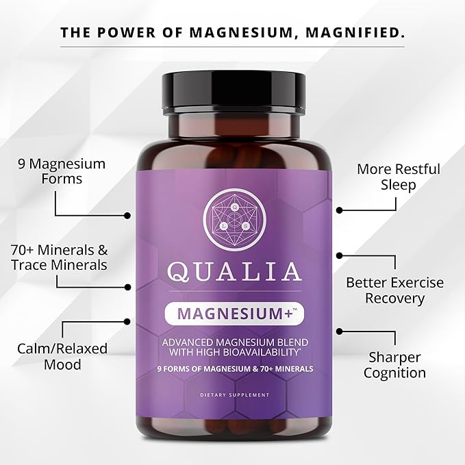 Qualia Magnesium+ | Doctor-Formulated. Premium Formula | High Bioavailability | 10 Forms of Magnesium & 70+ Minerals | Relaxed Mood, restful Sleep, & Exercise Recovery
