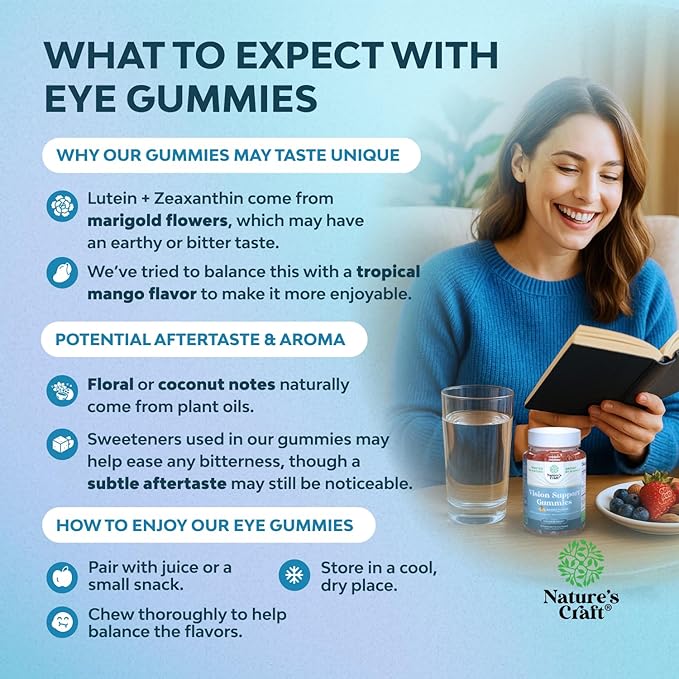 Vision Support Gummies for Adults - Lutein and Zeaxanthin Supplements for Eye Health - Potent Lutein Eye Vitamins for Blue Light Protection Dryness Strain Support & Visual Sharpness - 60 Count