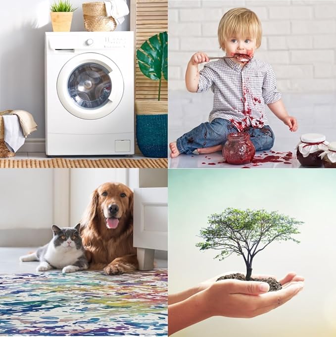 ReaLife Rugs Machine Washable Area Rug - Living Room Bedroom Bathroom Kitchen Entryway Office - Padded Low Pile Stain Resistant Premium - Boho Vintage Traditional - Lyle - Blue 5' x 7'