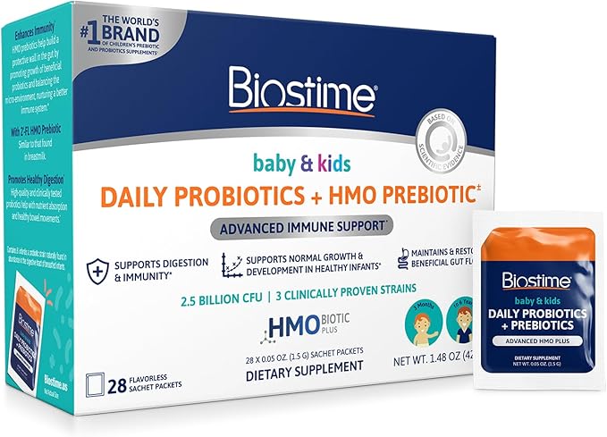 Biostime Baby Probiotic for Kids with HMO & Prebiotic Fiber | Immune Support | Constipation Relief and Digestion Support Probiotics for Kids, Toddlers and Infants - 28 Powder Packets