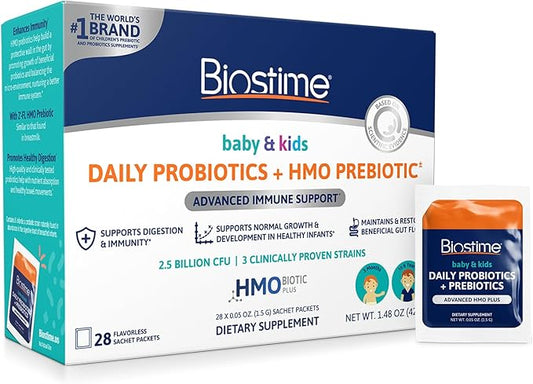 Biostime Baby Probiotic for Kids with HMO & Prebiotic Fiber | Immune Support | Constipation Relief and Digestion Support Probiotics for Kids, Toddlers and Infants - 28 Powder Packets