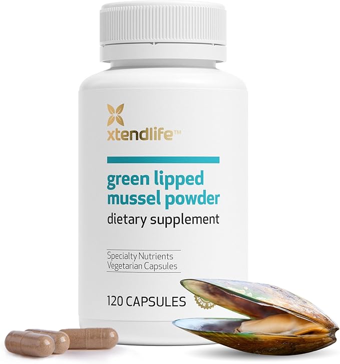 Xtendlife Green Lipped Mussel Powder - 2400mg Extra Strength Joint & Muscle Support Supplement from New Zealand with Omega 3 - 1 Month Supply
