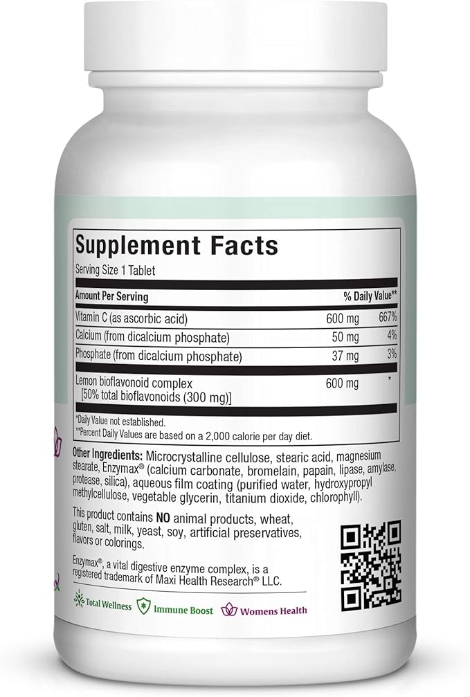 Vitamin C Complex 600 mg Supplement – Recommended Daily Dose Vitamin C Tablets with Lemon Bioflavonoids, Calcium & Phosphorus – Immune Health Support – Pure-C Bio 600 - Non-GMO, Vit C Vegan 90 Tablets