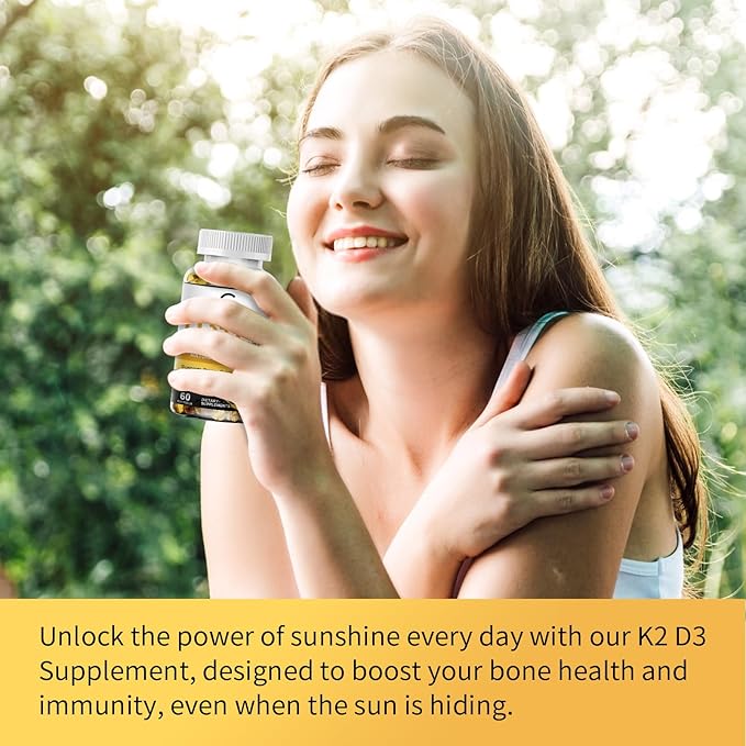 Vitamin D3 K2 Supplement with Vitamin D3 5000 IU, 200 mcg Vitamin K2 MK-7 & Natural Coconut Oil, Plant Based 2-1 Formula for Bone, Teeth, Muscle and Immune Health Support (60 Count (Pack of 1))