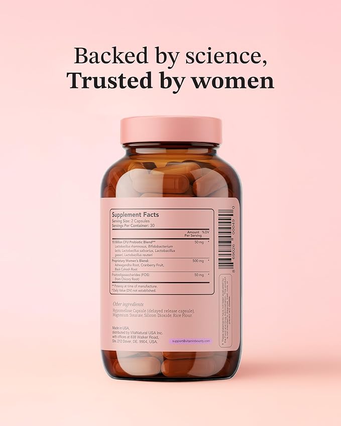 Vitamin Bounty Women's Pro-Daily Vaginal Probiotics - 10 Billion CFU, 5 Strains with Cranberry for Female Vaginal Health - Probiotics for Women pH Balance - Digestive & Urinary Support - 60 Capsules