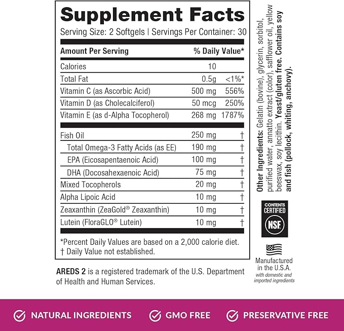 EyePromise Macular Health Eye Vitamin | 60 Softgel Capsules with No Zinc, Containing Lutein, Vitamin C, D, E, Omega-3 Fish Oil, and Zeaxanthin |