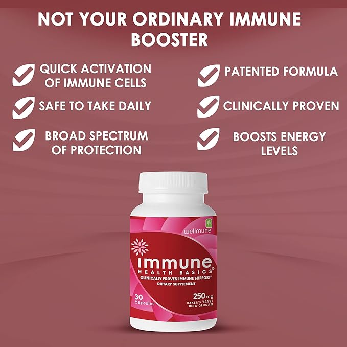 Ultra Strength Immunity - Clinically Proven Immune Support - Wellmune Highly Purified Beta Glucan - Gluten-Free, Non-allergenic, Non-GMO and Vegan Capsules - 30 Capsules, 250 mg