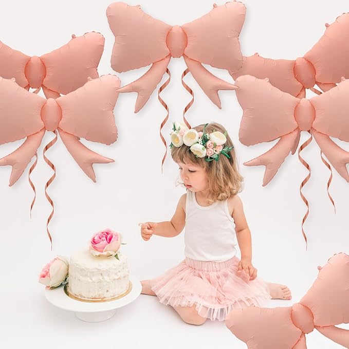 FBQ 6 Pcs Bow Big Balloon Macaron Foil Balloon Bow Themed Kids Party Wedding Party Decoration