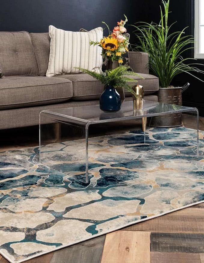 Unique Loom Mystic Collection Area Rug - Fitz Roy (10' x 14' 1" Rectangle, Navy Blue/Beige)