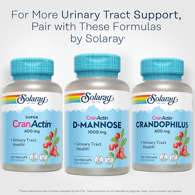 SOLARAY D-Mannose 1000mg with CranActin Cranberry Extract - D Mannose and Cranberry Supplement with Vitamin C - Supports Urinary Tract Health - Vegan, 60-Day Guarantee