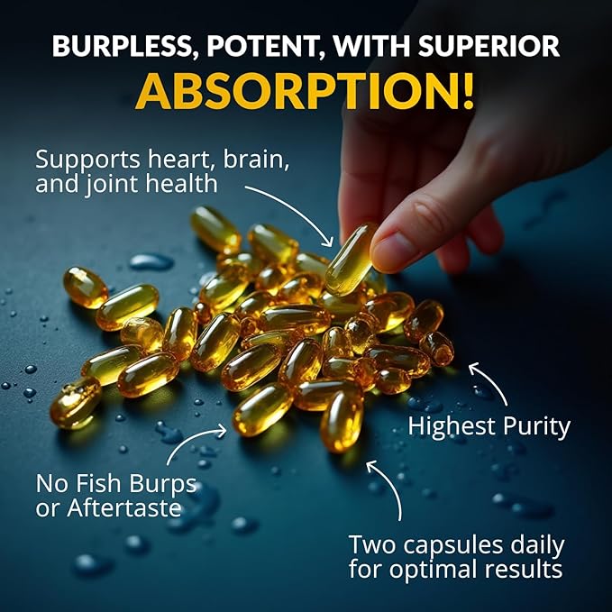 Wild Foods Omega 3 Fish Oil Supplement, 120 Capsules (2 pk) | Wild Caught, Burpless, Odorless, Non-GMO, Gluten Free | DPA, DHA, EPA Triple Strength Joint Nutrition for Women & Men