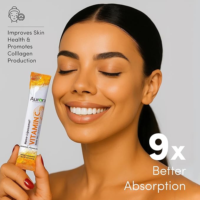 Aurora Nutrascience Nano-Pack Liposomal Vitamin C Powder Drink Mix, Immune Support, High Strength 3,000 mg Per Serving 10 Single Serve Packets, Orange
