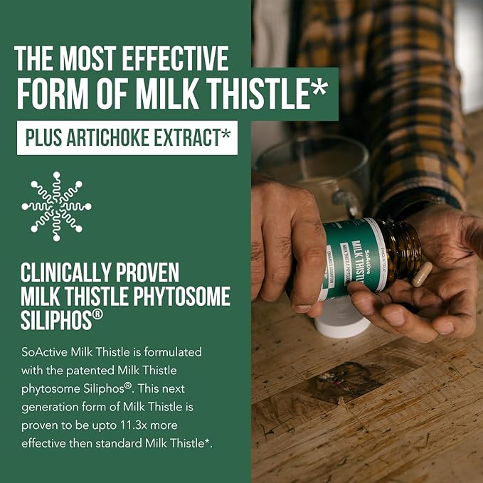 SoActive® Milk Thistle: 10X More Effective Milk Thistle Phytosome, Optimized for Essential Bioactive Silybin A & B Plus Bilear® Artichoke Extract & Bile Enhancer - Liver Support | 60 Servings