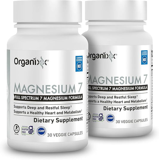 Organixx Magnesium Glycinate Supplement for Support Sleep, Muscle & Heart Health, 7 Type Magnesium Complex with Vitamin B6, Manganese Citrate, Gluten Free, Vegan, Non GMO, (30 Count 2 Pack)