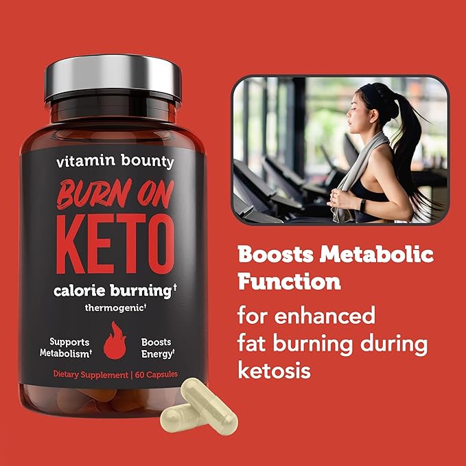 Vitamin Bounty Burn On Thermogenic Keto Fat Burner for Men & Women - Weight Loss Supplement with Raspberry Ketones - Metabolism Booster, Energy Pills, Appetite Suppressant - 60 Capsules