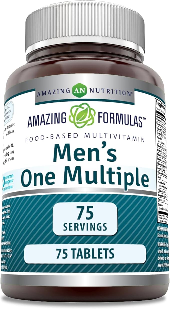 Amazing Formulas Men's Multivitamin | Food Based | Tablets Supplement | Perfect Blend of Vitamins, Minerals, 25 Million CFU probiotics & Food-Based enzymes (1 Pack, 75 Count)