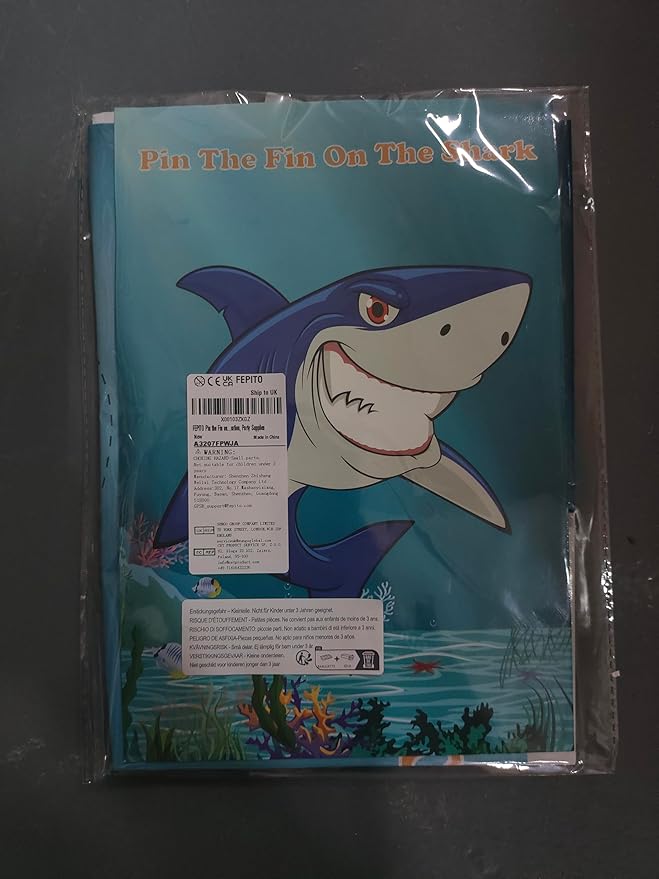 FEPITO Pin The Fin on The Shark Game with 24 Pcs Fins for Shark Birthday Party Decoration, Party Supplies