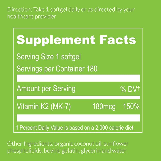 UpNourish Liposomal Vitamin K2 MK7 180 mcg - 180 K2 Vitamin Supplement Softgels for Women and Men - VIT K2 MK-7 with High Absorption