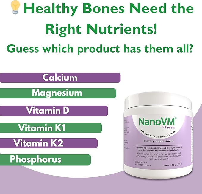 1-3 Years, Allergen-Free Multivitamin for Kids, Unflavored Dietary Supplement, Powdered Supplement with 14 Vitamins & 13 Minerals, Low-Carbohydrate Toddler Vitamins, 275g - Solace Nutrition