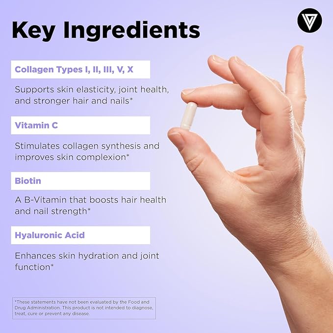 Vital Vitamins Multi Collagen Plus (2-Pack) - with Biotin, Hyaluronic Acid, Vitamin C - Type I, II, III, V, X - for Women & Men - Hair, Skin, Nails Beauty Complex - 300 Capsules