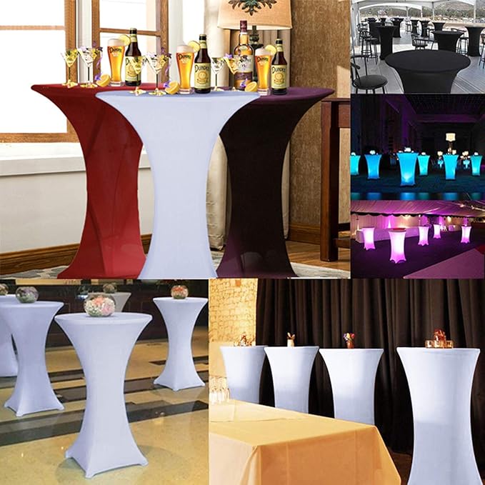 RELIANCER 1 Pack Cocktail Table Covers,32"x43" Fitted Spandex Tablecloth,Stretch Round Highboy Tables Cover,Elastic High Top Table Cloths for Outdoor Party,Wedding,Bar,Birthday,Banquet,Trade Show