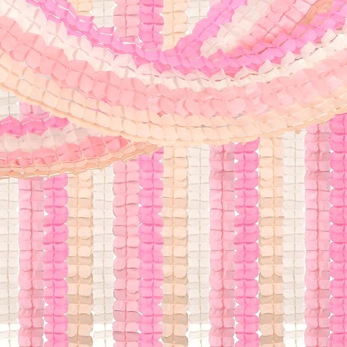 Pink-White Peach Party-Decorations Streamers Garland - 157Ft Four-Leaf Clover Hanging Banner,Wedding Girl Birthday Baby Bridal Shower Engagement Bachelorette Decor Hugtmr