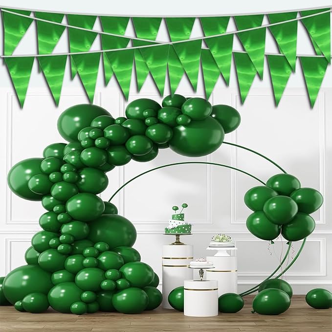 40M/130FT Green Triangle Pennant Banner Flag Metallic Fabric Bunting Garland for Christmas Graduation Safari Birthday Tropical Jungles Wedding Bachelorette Engagement Party Decoration Supplies