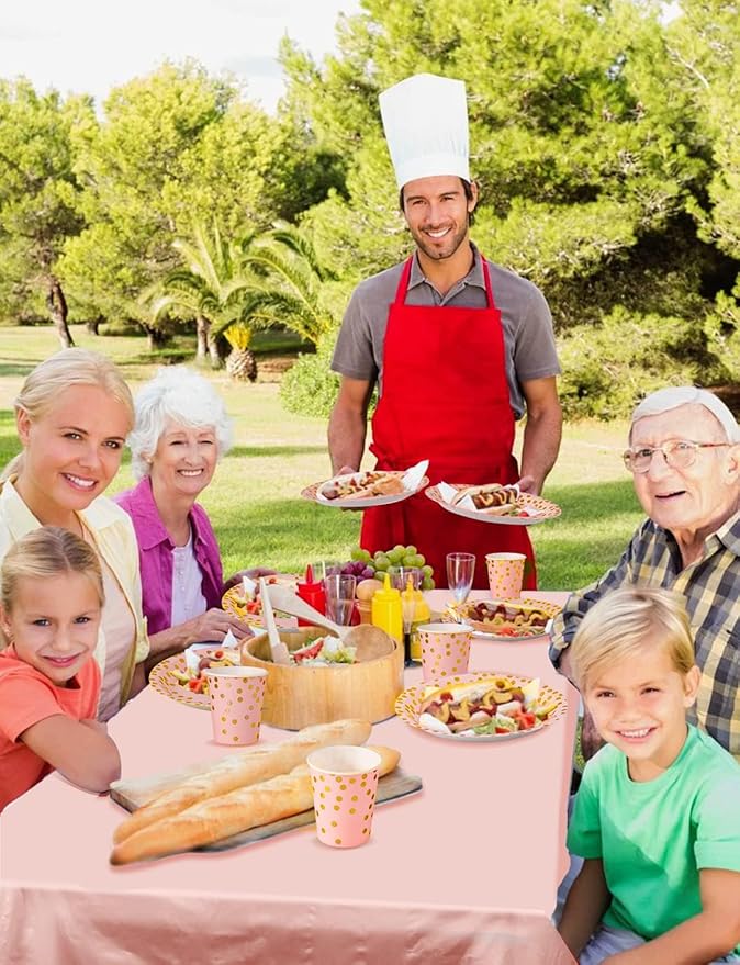 141 Pieces Pink Gold Party Supplies, Party Dinnerware Sets Include Paper Plates Napkins Cups Silverware, for Wedding Bridal Shower Engagement Birthday Parties Decoration -20 Serves