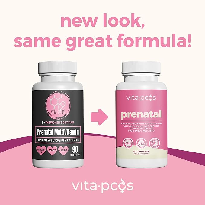 VITA-PCOS Prenatal Vitamins for Women – Multivitamins with Folic Acid, Iron, Choline & More – Essential Nutrients for Preconception, Pregnancy, and Baby’s Development – 90 Capsules, 1 Month Supply