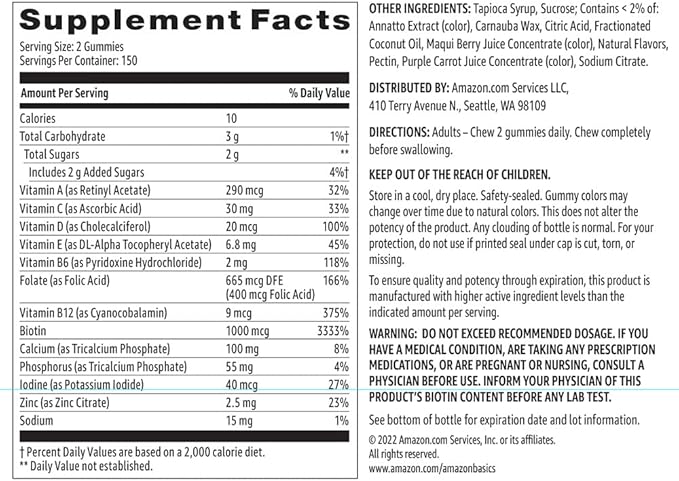 Amazon Basics Women's Multivitamin, 300 Gummies (150 Servings) (Previously Solimo)