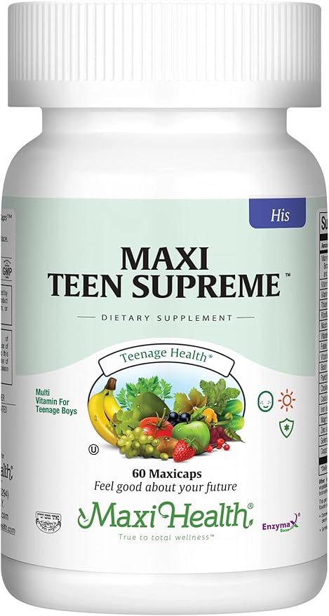 Teen Vitamins for Boys 12-17 - Teen Multivitamin Supreme with D3, Iron, Calcium, Biotin, Digestive Enzymes – Teenager Boy Multi Vitamins for Energy, Brain & Mood Support – 60 Count