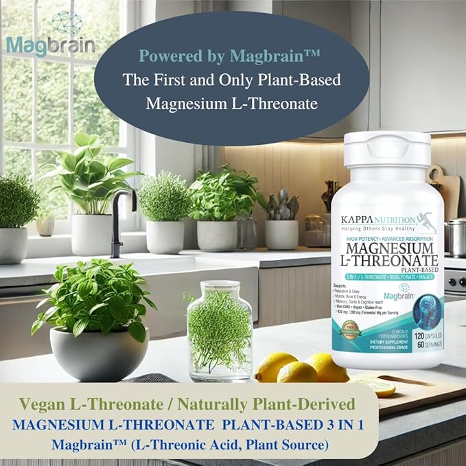Kappa Nutrition Magbrain™ Magnesium L-Threonate Plant-Based, 420mg Elemental Magnesium (3 Capsules) from 2,253mg, 120 Vegan Capsules, Brain, Sleep & Muscle Support.
