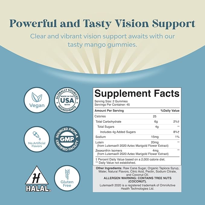 Zeaxanthin Plus Lutein Gummies for Adults - Potent Lutein Eye Vitamins for Vision and Blue Light Protection - Daily Gummy Lutein Eye Health Supplements for Adults Dry Eyes and Eye Strain Support
