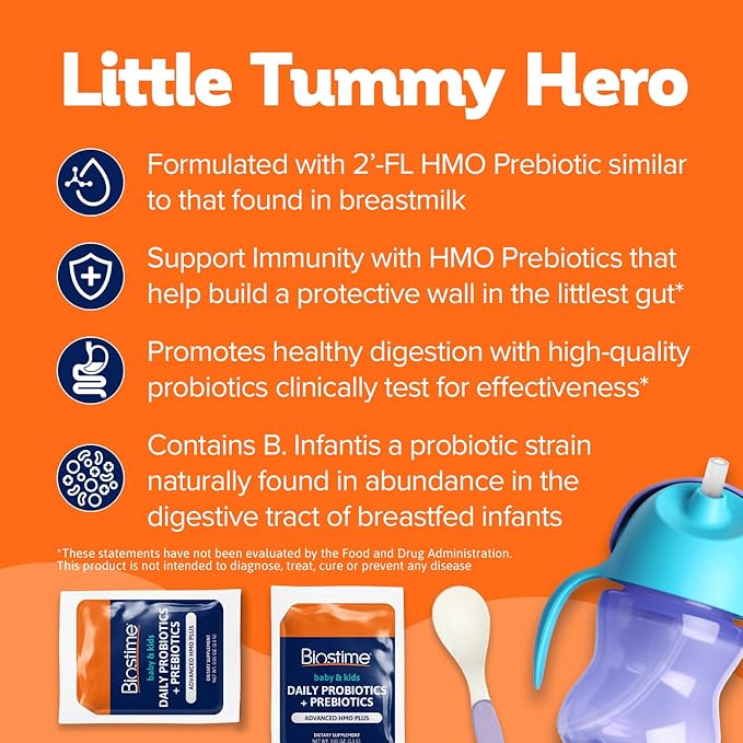 Biostime Baby Probiotic for Kids with HMO & Prebiotic Fiber | Immune Support | Constipation Relief and Digestion Support Probiotics for Kids, Toddlers and Infants - 28 Powder Packets