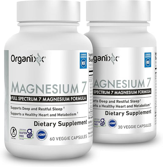 Organixx Magnesium Glycinate Supplement for Support Sleep, 3 Month Supply, Muscle & Heart Health, 7 Type Magnesium Complex with Vitamin B6, Manganese Citrate, Gluten Free, Vegan, Non GMO, 90 Capsules