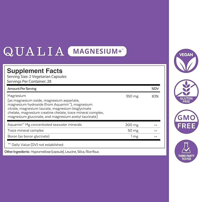 Qualia Magnesium+ | Doctor-Formulated. Premium Formula | High Bioavailability | 10 Forms of Magnesium & 70+ Minerals | Relaxed Mood, restful Sleep, & Exercise Recovery