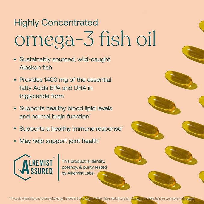 True Grace Omega-3 Fish Oil - 60 Softgels - 1400 mg EPA + DHA - Brain, Heart, Joint & Immune Health - Organic, Gluten Free, Soy Free