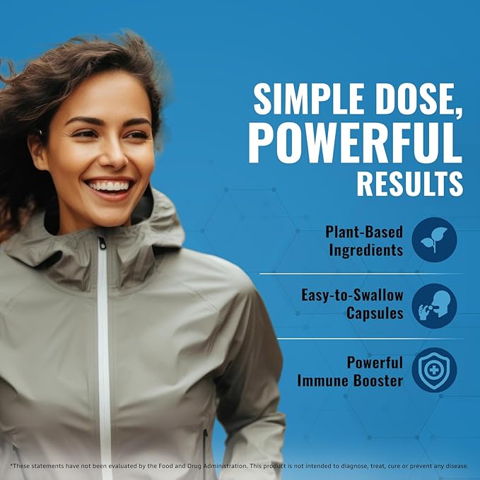 10-In-1 Immune Support Supplement: Immune Boosters for Adults & Kids Daily Immunity Defense with Key Immune System Vitamins Zinc, Vitamin C and D, Plus Elderberry, Quercetin, Echinacea & More, 60 Caps