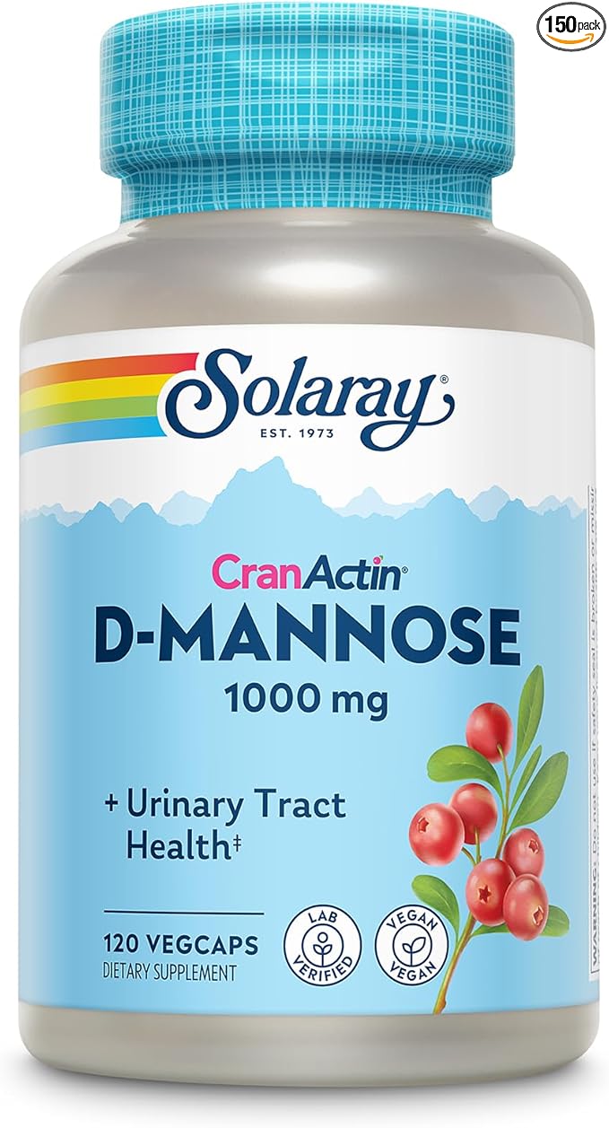 SOLARAY D-Mannose 1000mg with CranActin Cranberry Extract - D Mannose and Cranberry Supplement with Vitamin C - Supports Urinary Tract Health - Vegan, 60-Day Guarantee