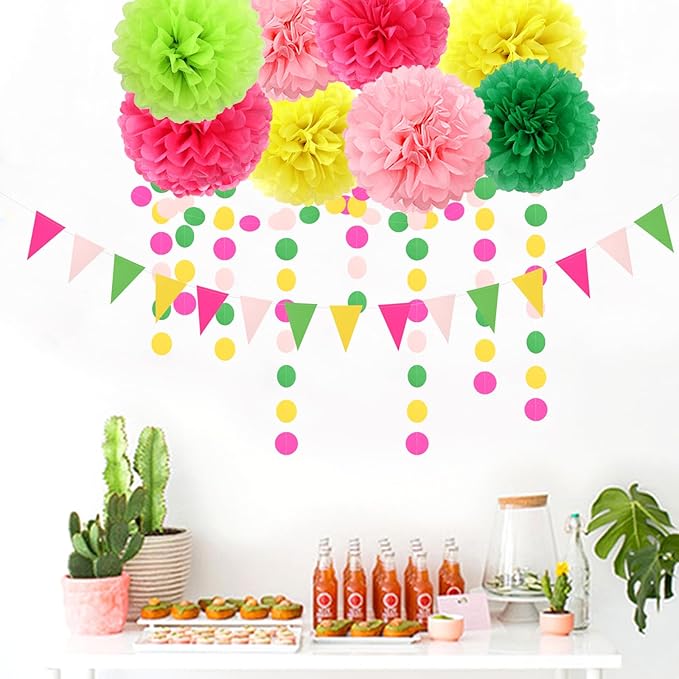 Hawaii Pool Party-Decorations Streamers - 35pcs Tissue Pom Poms,Tropical Jungle Birthday Supplies Bachelorette Tassel Garland Banner,Summer Beach Baby Shower Decor Lasting Surprise
