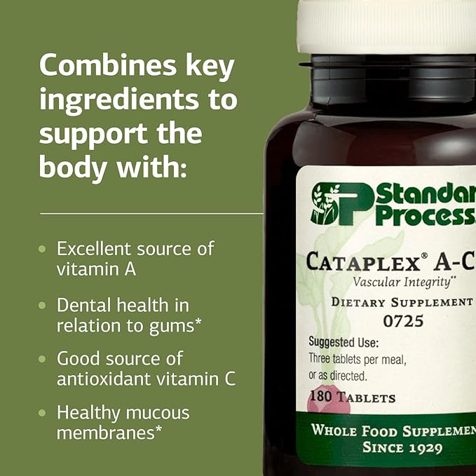 Standard Process Inc. Cataplex A-C-P Heart Health,Gum Health,Immune Support,Vascular Supplement with Vitamin C,Magnesium Citrate,Nutritional Yeast,Vitamin A,Reishi Mushroom Powder - 180 Tablets